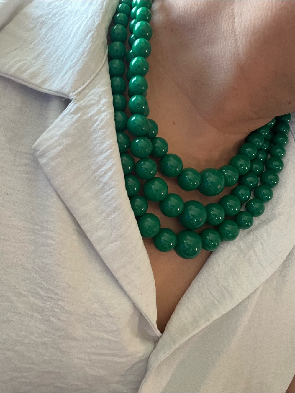 Emerald Green 3 Strand Graduated Bead Statement Necklace
